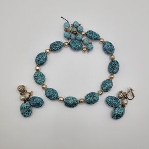 Aaccessocraft NYC Vintage Faux Turquoise Pearl Choker & Earring Set